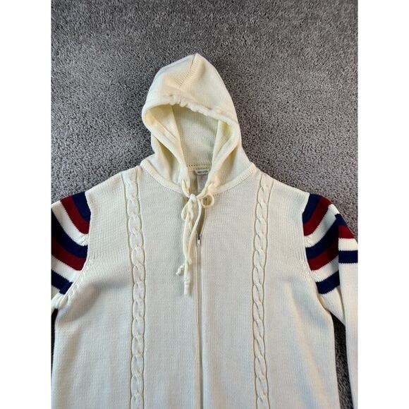 VINTAGE Catalina Hoodie Mens Medium Ivovy Beige Hooded Full Zip Knit FLAW - Picture 3 of 12